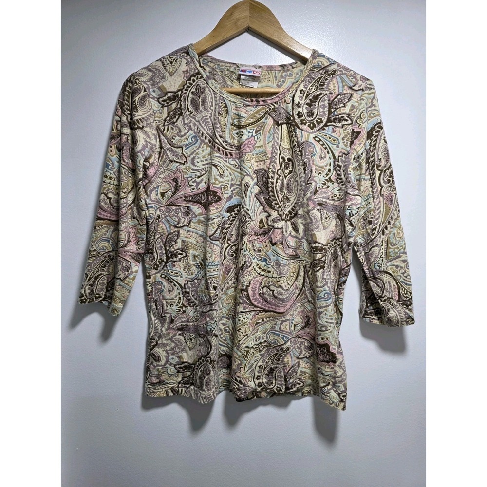 American Sweetheart Womens Paisley 100% Cotton 3/4 Sleeve Tee Size M